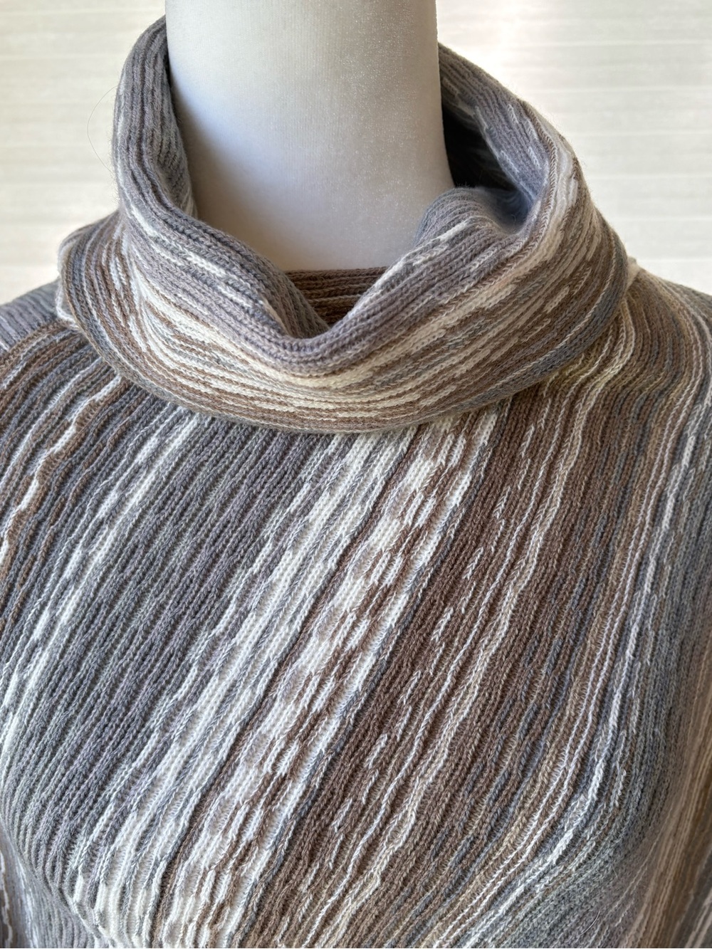 NWOT Maurices Striped Knit Cowl Neck Poncho Sweater in Neutral Tones - Picture 6 of 11